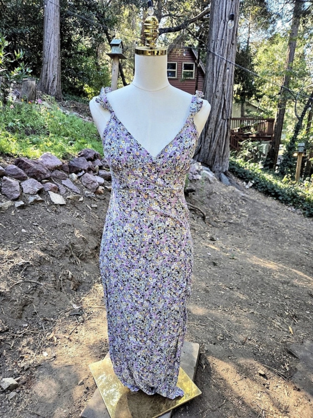 ZARA Floral Maxi Dress in Purple & Yellow Size Small